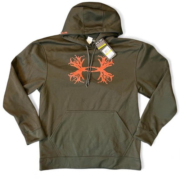 Under Armour Other - Under Armour Olive Green Hoodie with Orange Logo